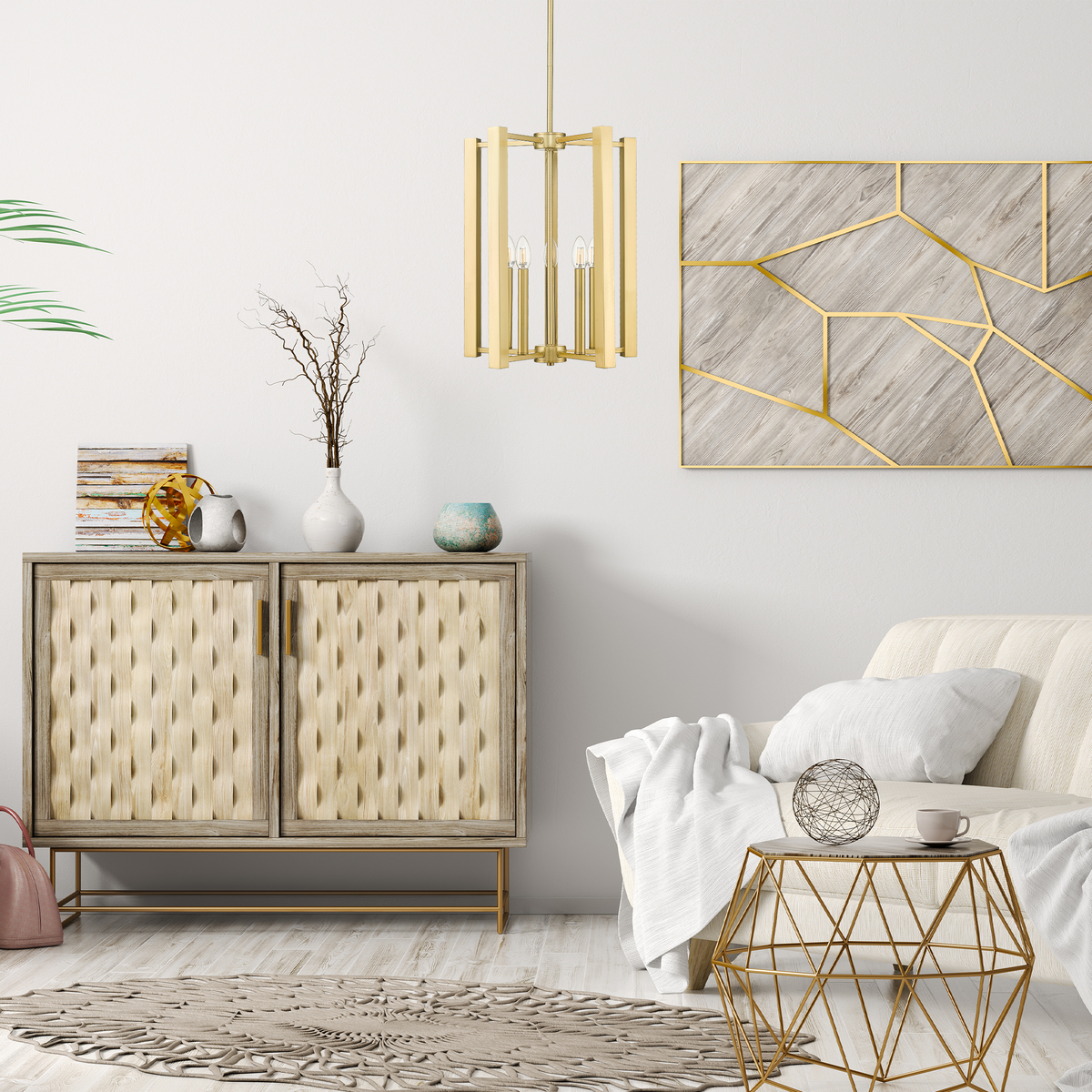 gold pendant light in living room modern