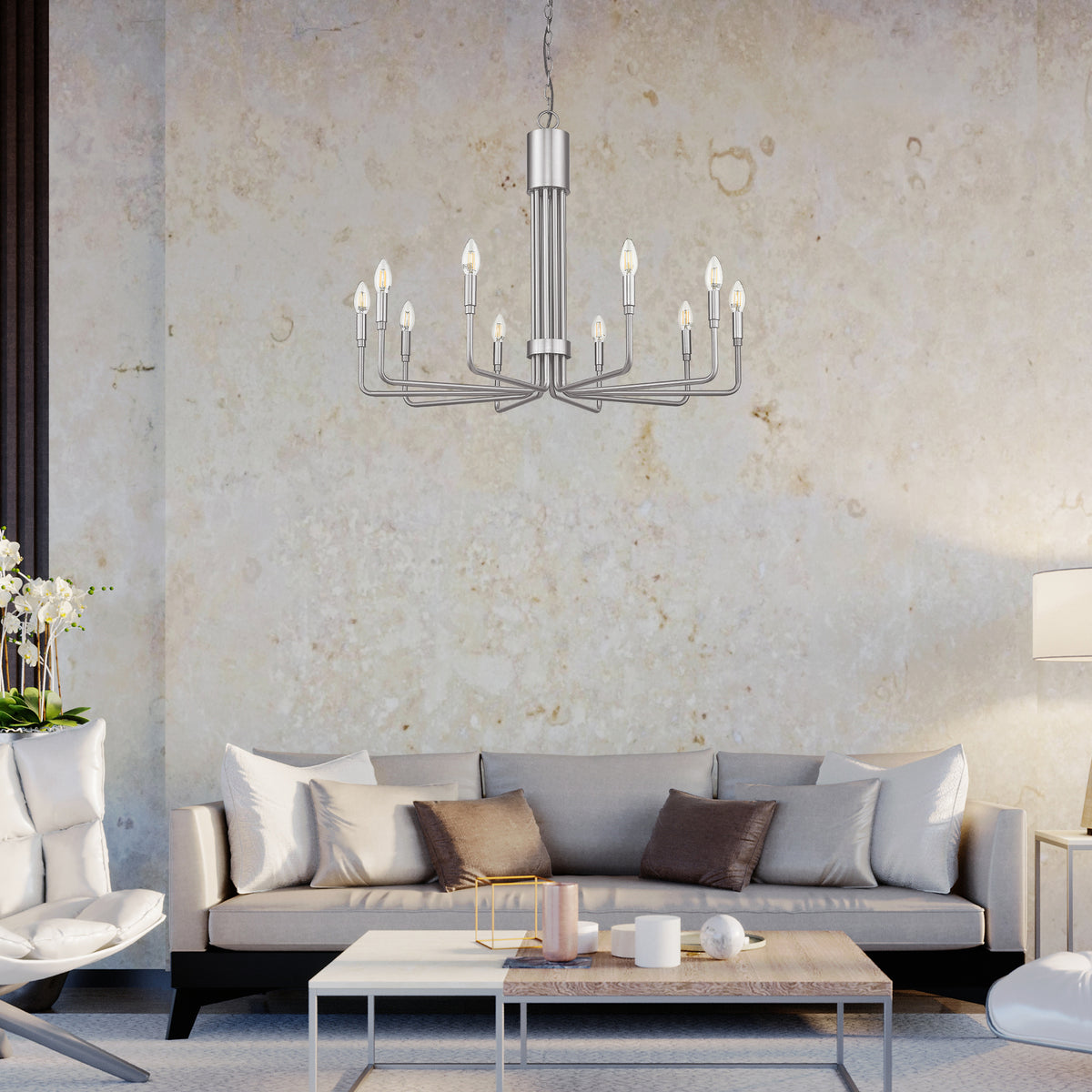 modern chandelier brushed nickel 6 light in living room