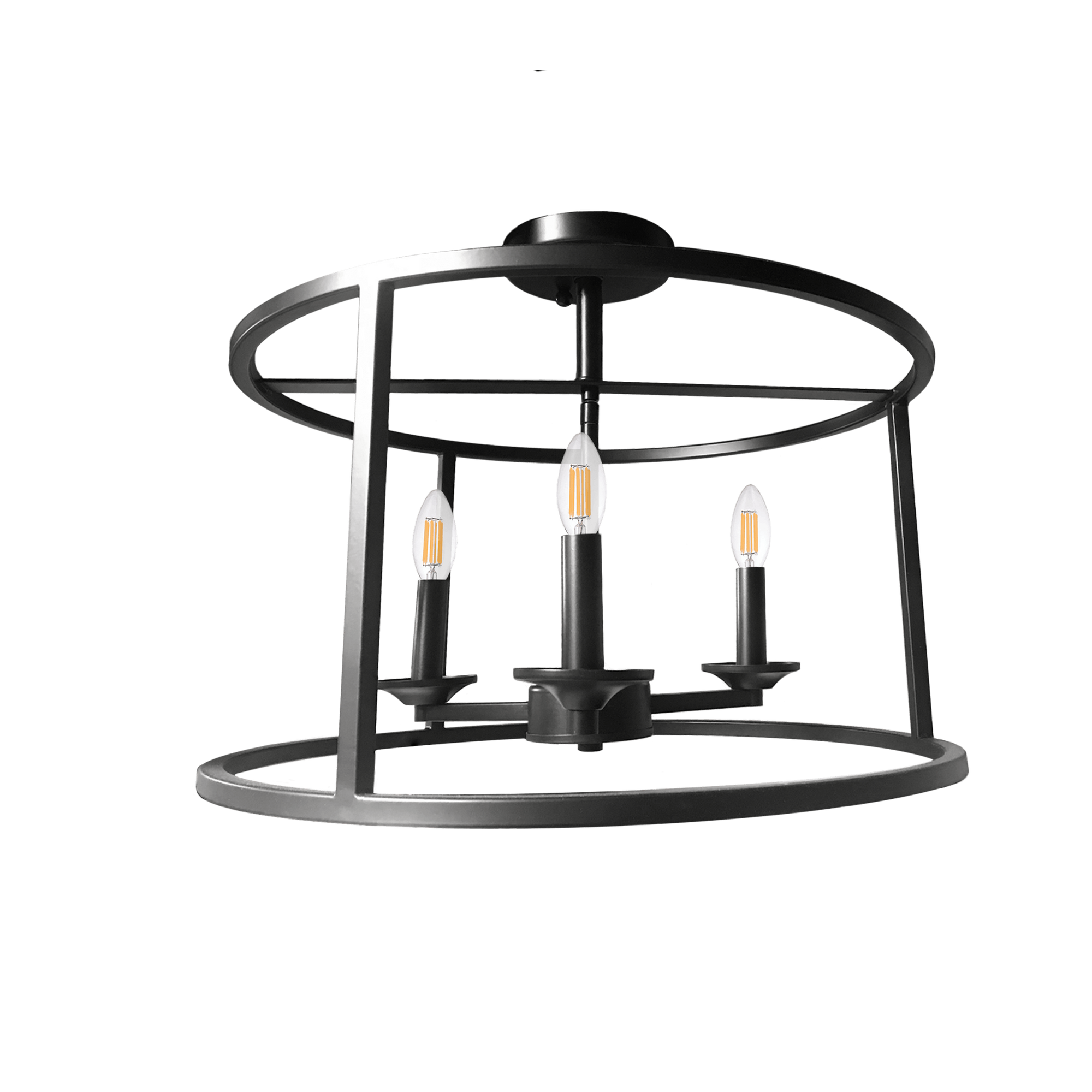 Black semi flush mount ceiling light with 3 light - Vivio Lighting