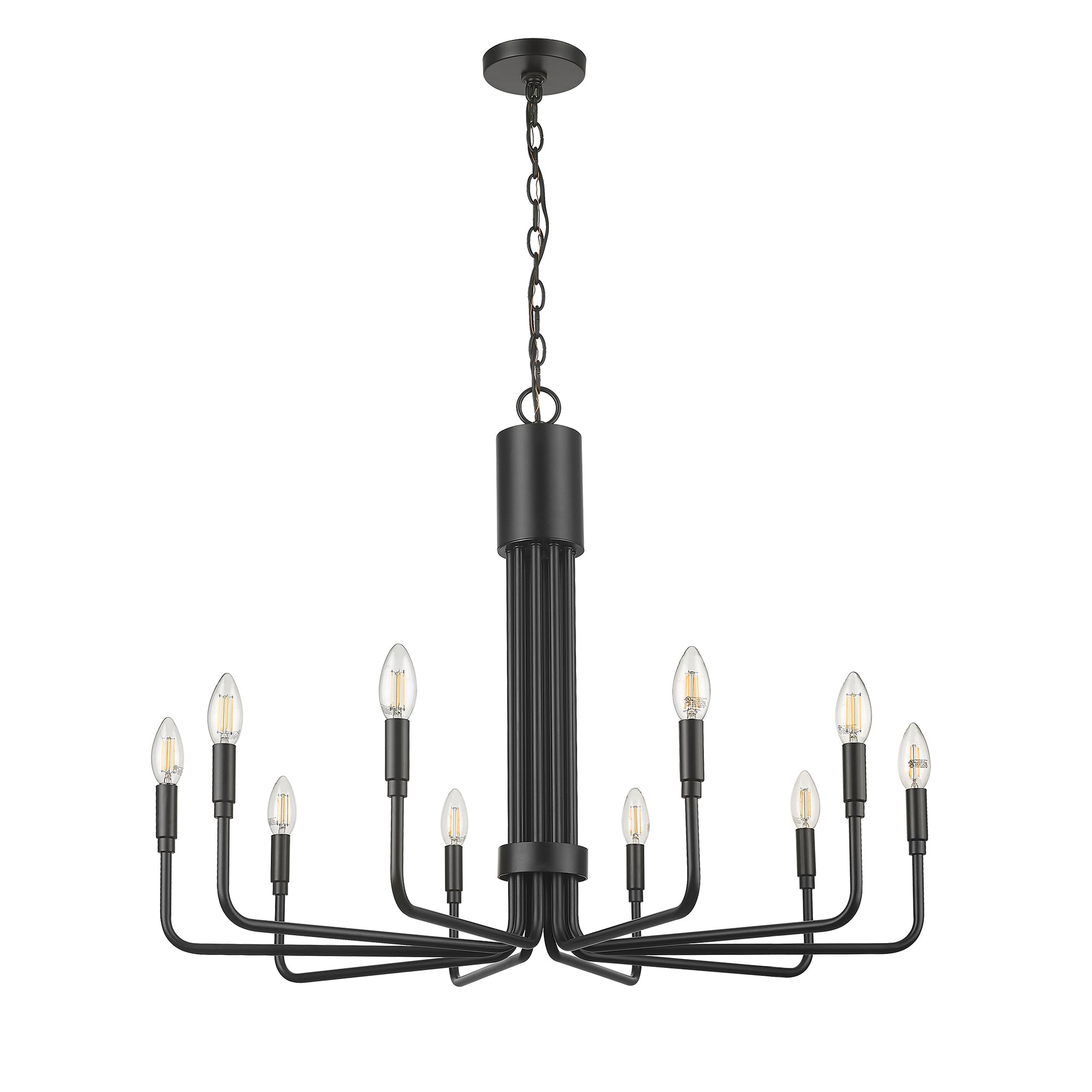 10-light black matte modern candle style chandelier