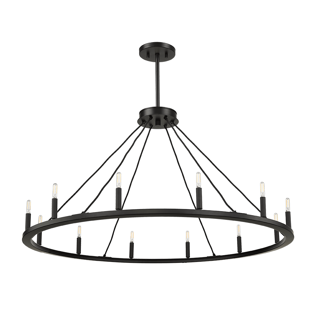 12 Lights 48" Vintage Black Candle Style Wagon Wheel Chandelier - Vivio Lighting