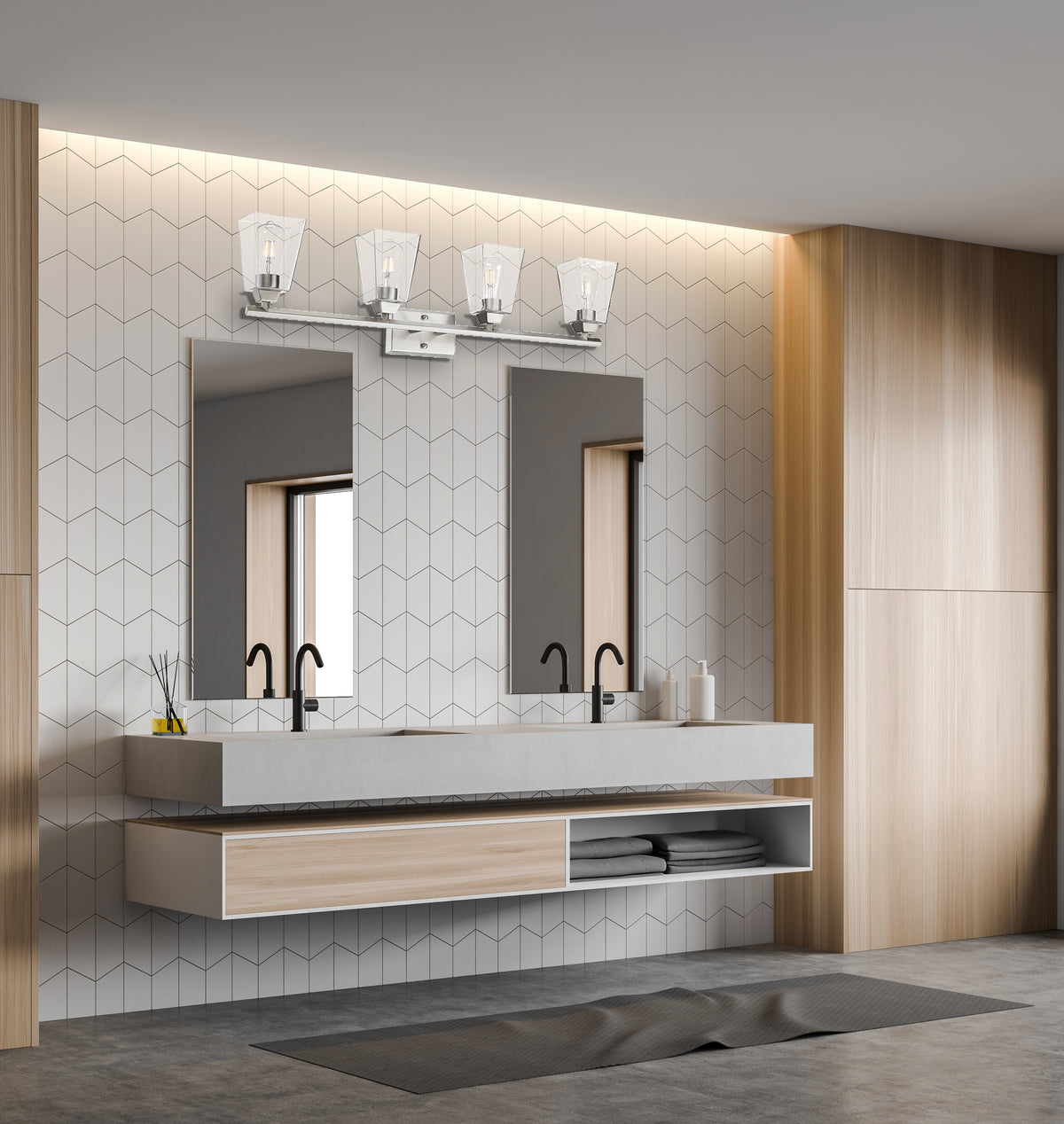 Nickel bathroom vanity light bar with 4 light over mirror