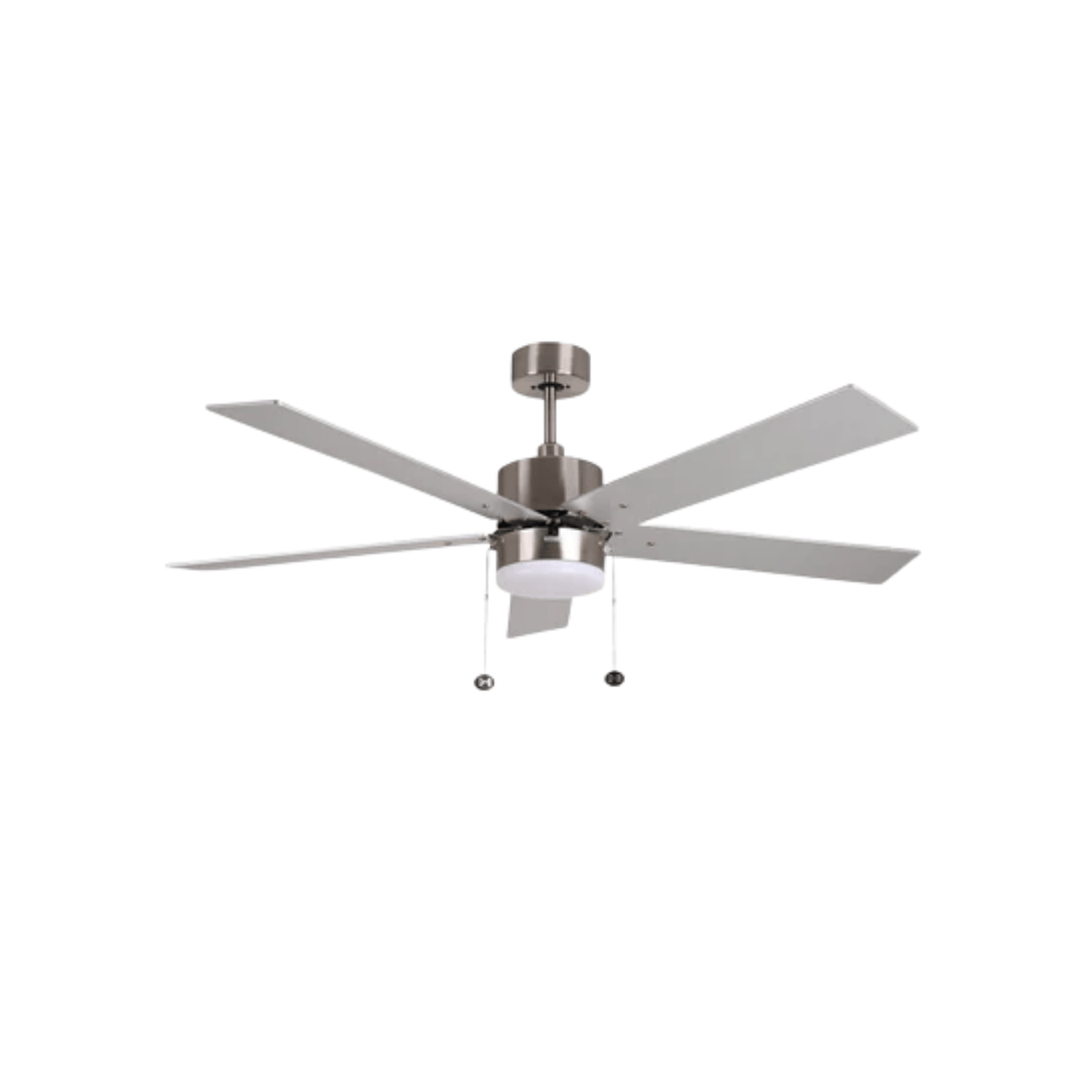 5-Blade 52" NK Modern ENERGY STAR Fan Silver/Walnut Blades Pull Chain 3K, 4K, 5K