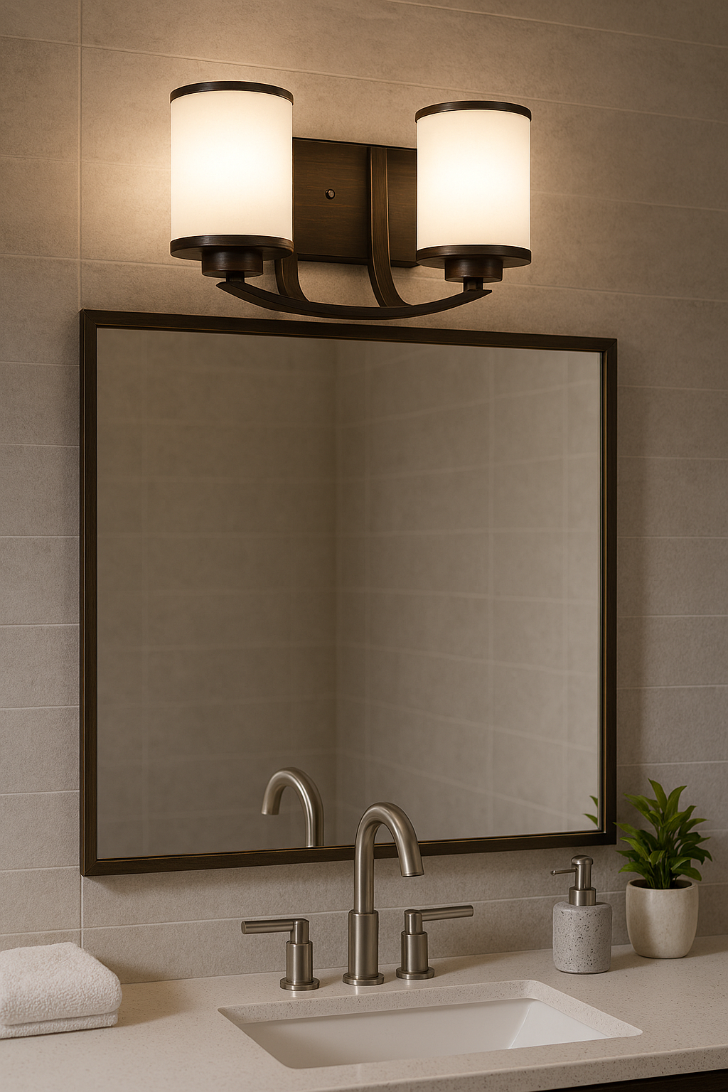 Lexington 2 Light Vanity Light - Rubbed Bronze with White Glass
