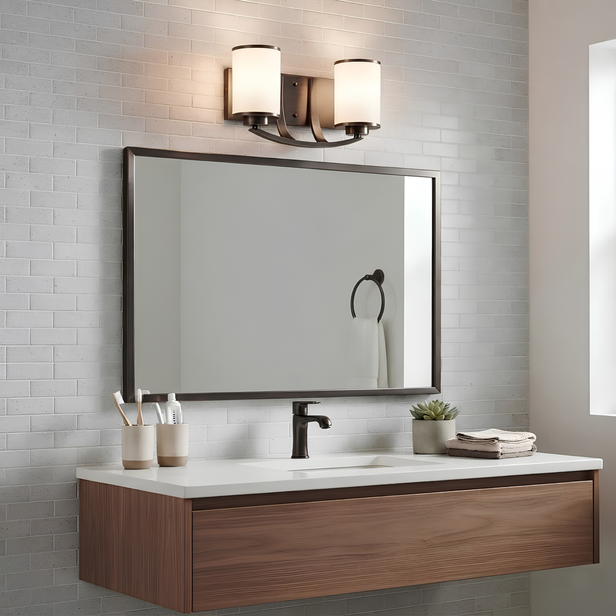 Lexington 2 Light Vanity Light - Rubbed Bronze with White Glass