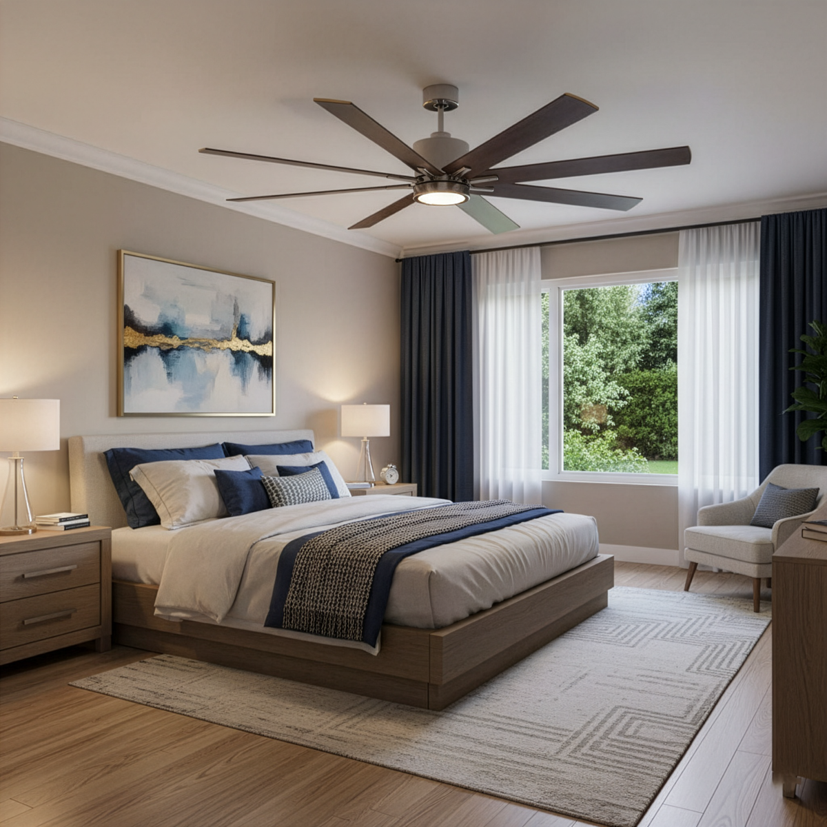 8-Blade 66" NK Fan Silver/Walnut Blades 16W LED Light Kit 3000K