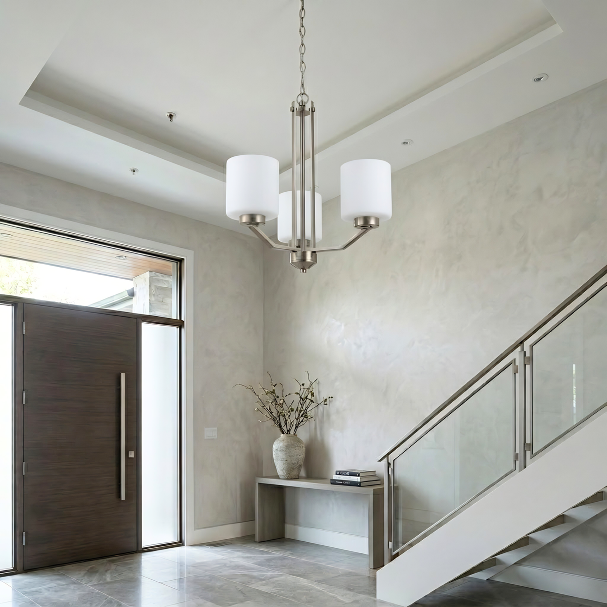Paris 3-Light 18.5"Wide White Glass Chandelier Brushed Nickel Finish