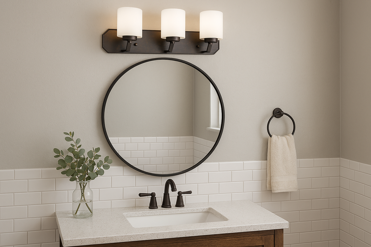 Paris 3 Light Vanity Light - Rubbed Bronze with White Glass
