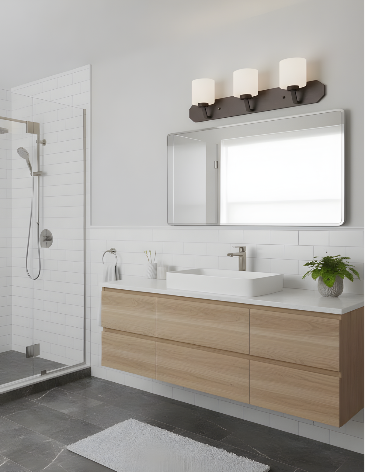 Paris 3 Light Vanity Light - Rubbed Bronze with White Glass