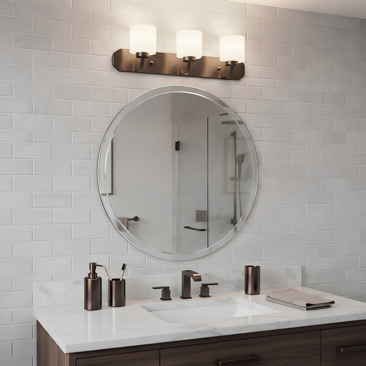 Paris 3 Light Vanity Light - Rubbed Bronze with White Glass