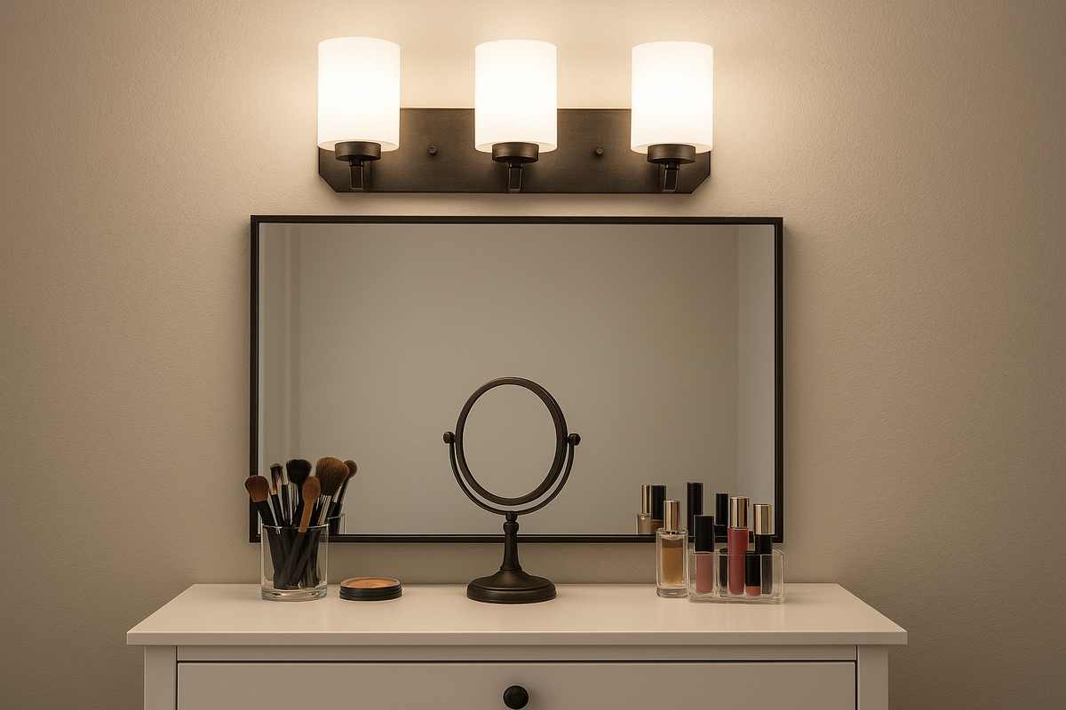 Paris 3 Light Vanity Light - Rubbed Bronze with White Glass