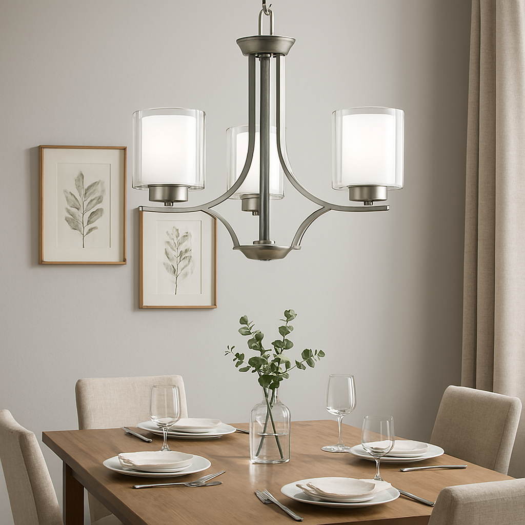 Sonora 3-Light Chandelier - Brushed Nickel- Clear and White Glass