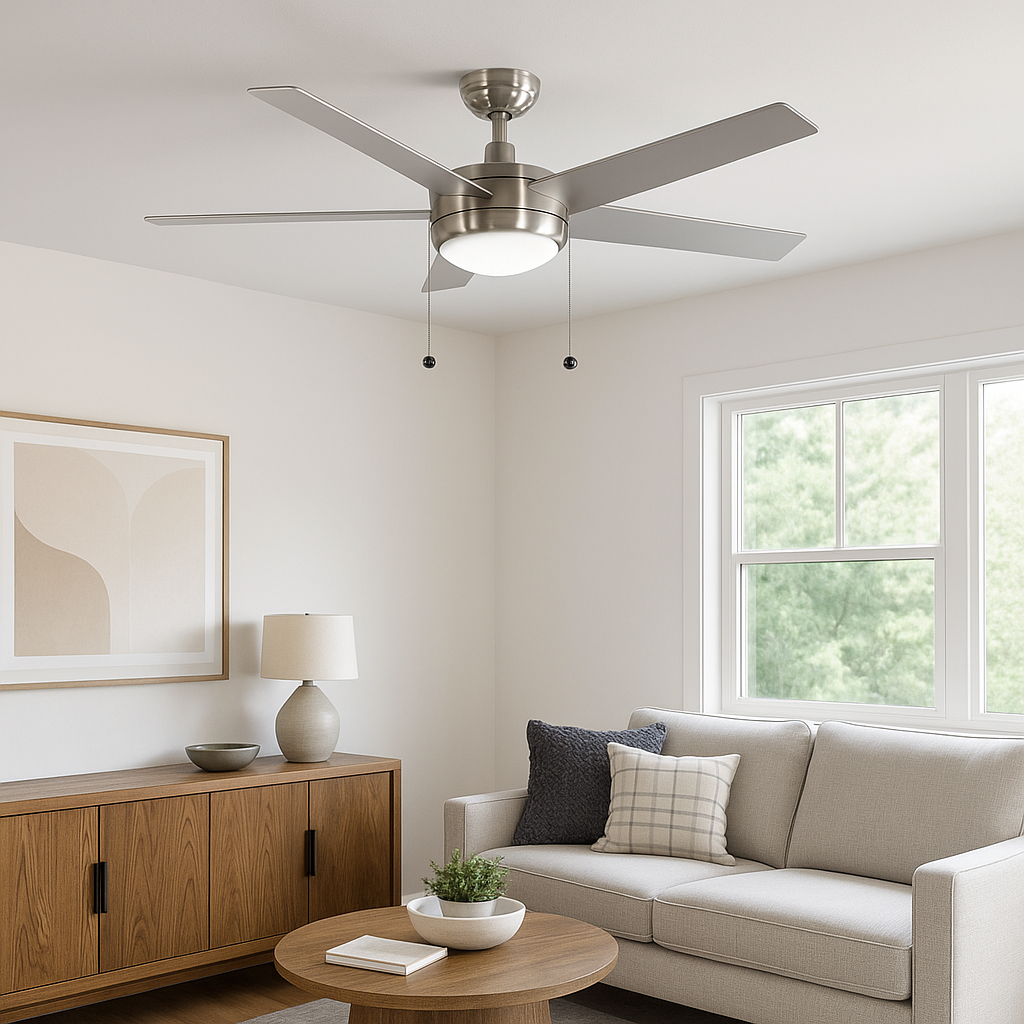 5-Blade Contemporary NK Ceiling Fan - Silver/Walnut Blades