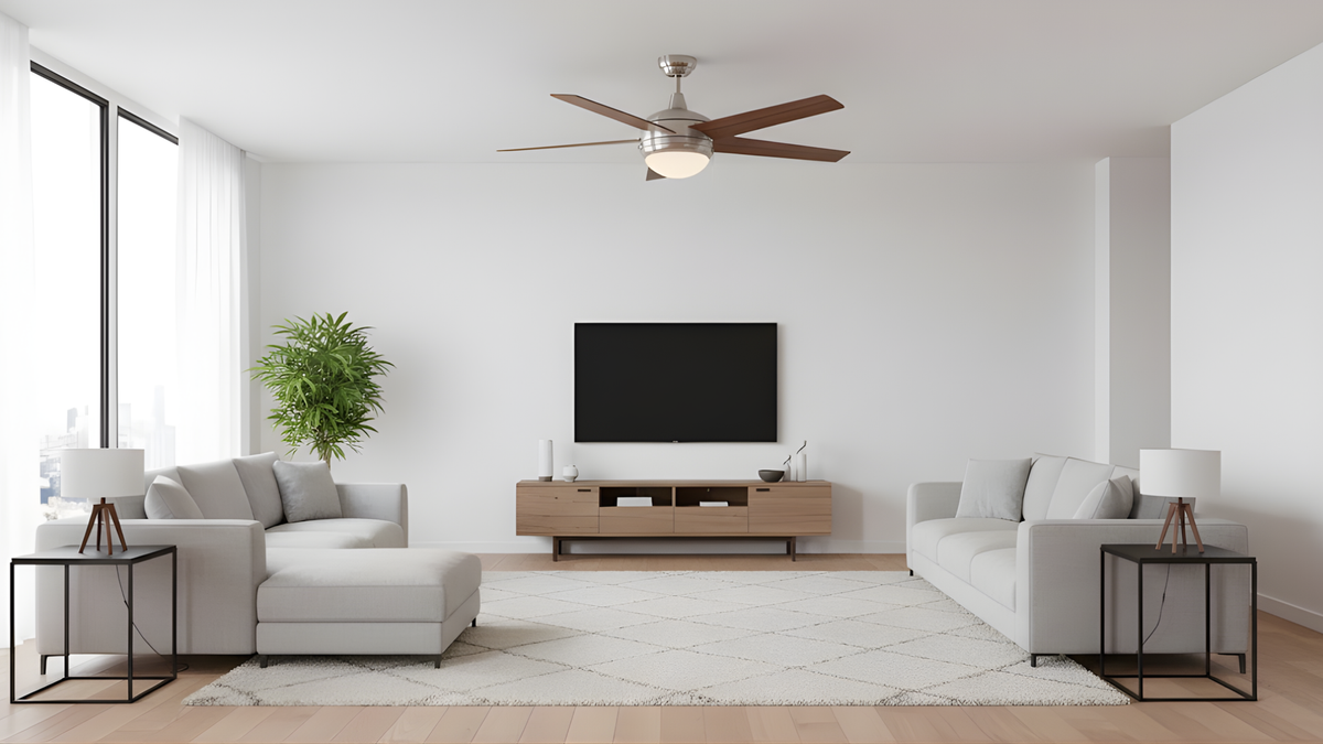 5-Blade Contemporary NK Ceiling Fan - Silver/Walnut Blades