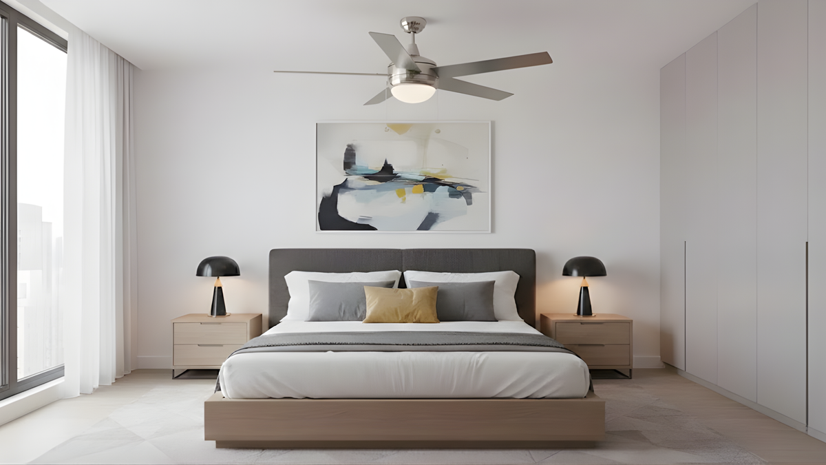 5-Blade Contemporary NK Ceiling Fan - Silver/Walnut Blades