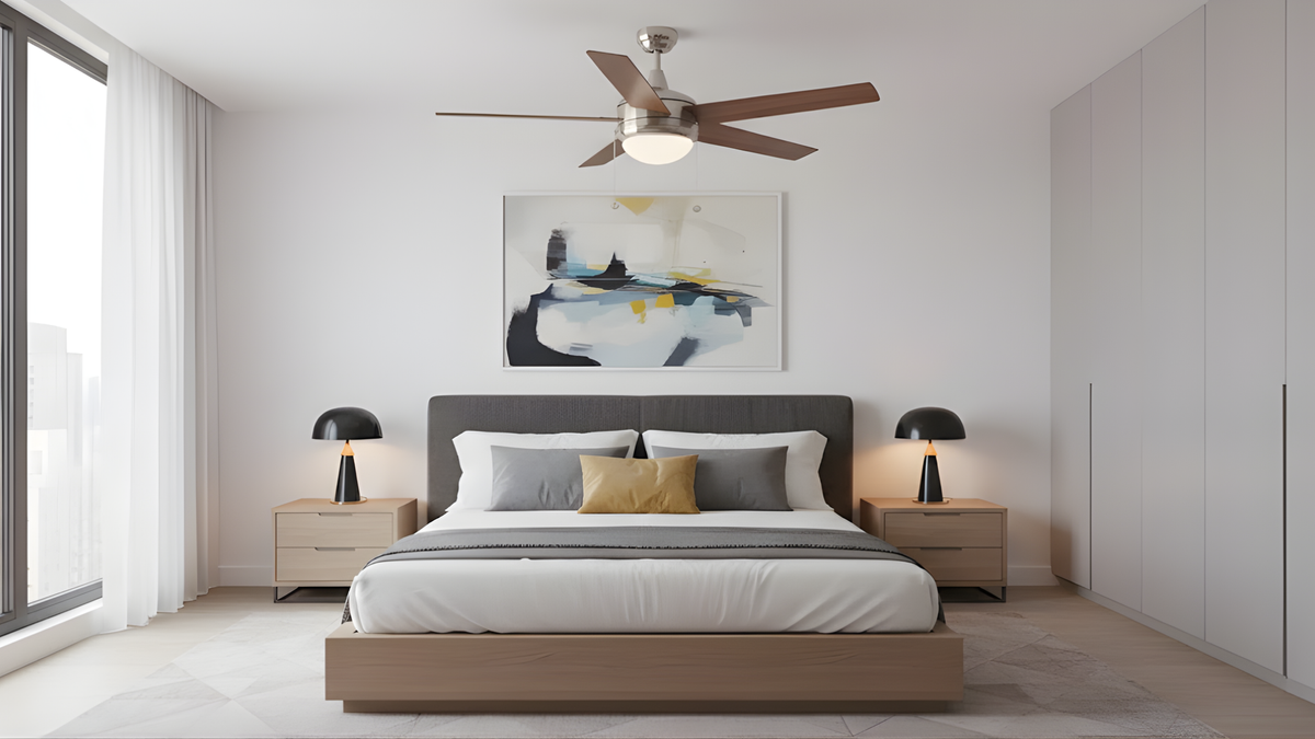 5-Blade Contemporary NK Ceiling Fan - Silver/Walnut Blades