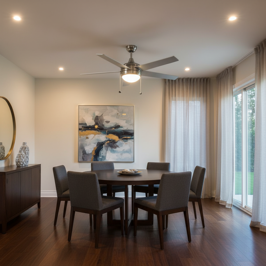 5-Blade Contemporary NK Ceiling Fan - Silver/Walnut Blades