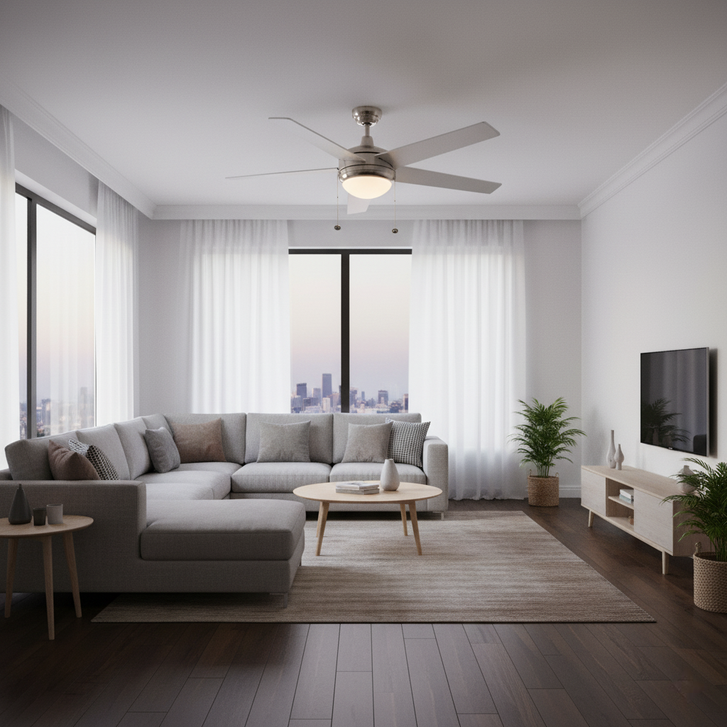 5-Blade Contemporary NK Ceiling Fan - Silver/Walnut Blades