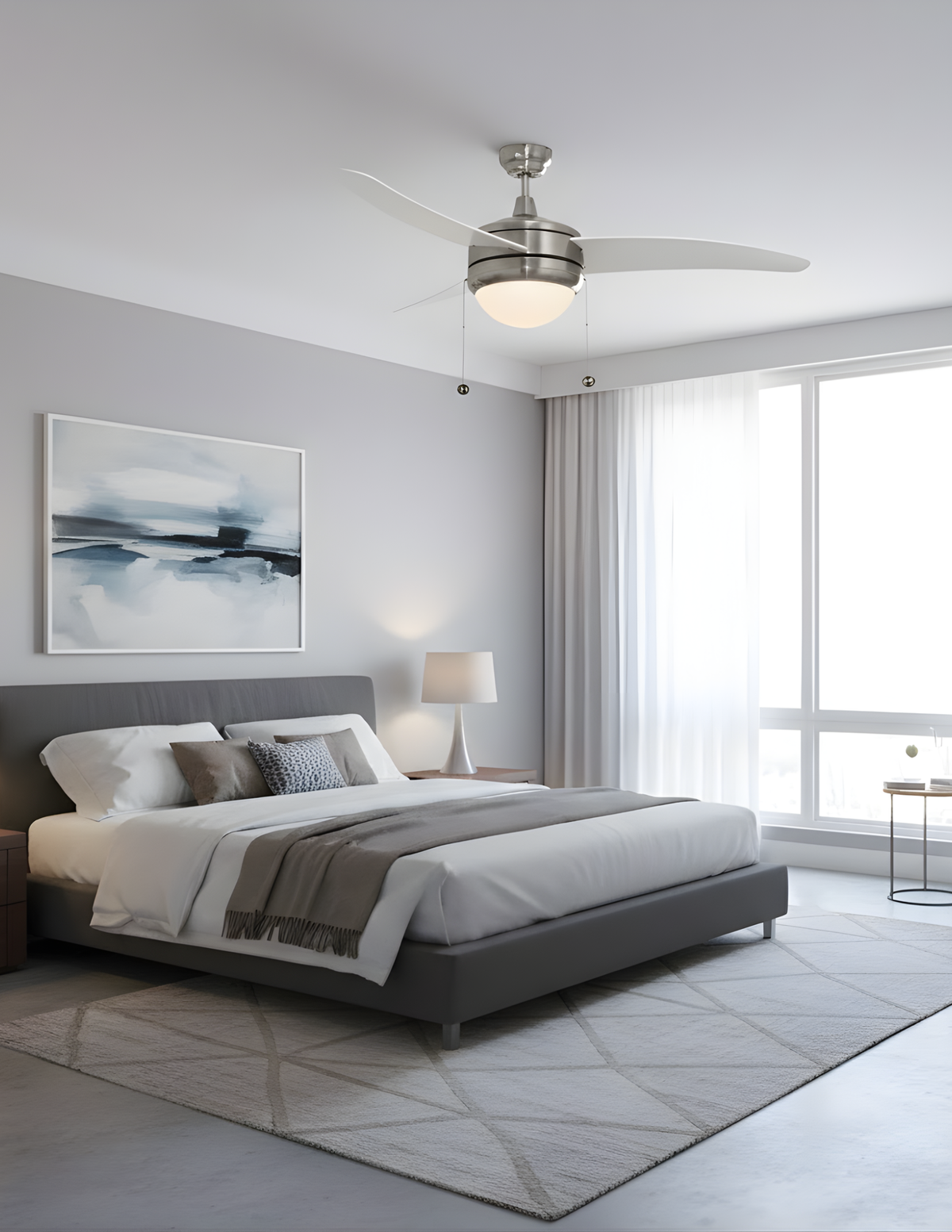 Contemporary 52 inch Ceiling Fan with Light - Brushed Nickel