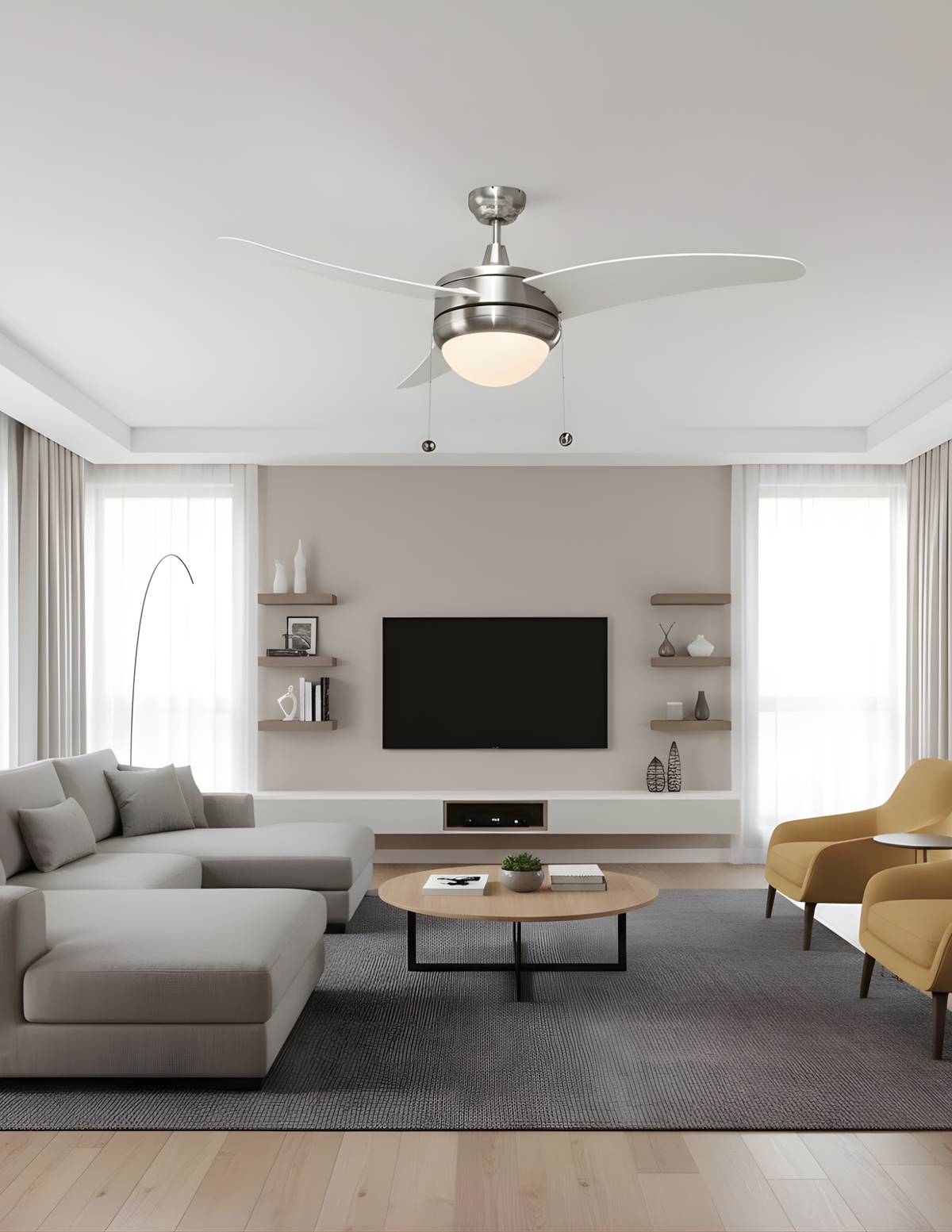 Contemporary 52 inch Ceiling Fan with Light - Brushed Nickel