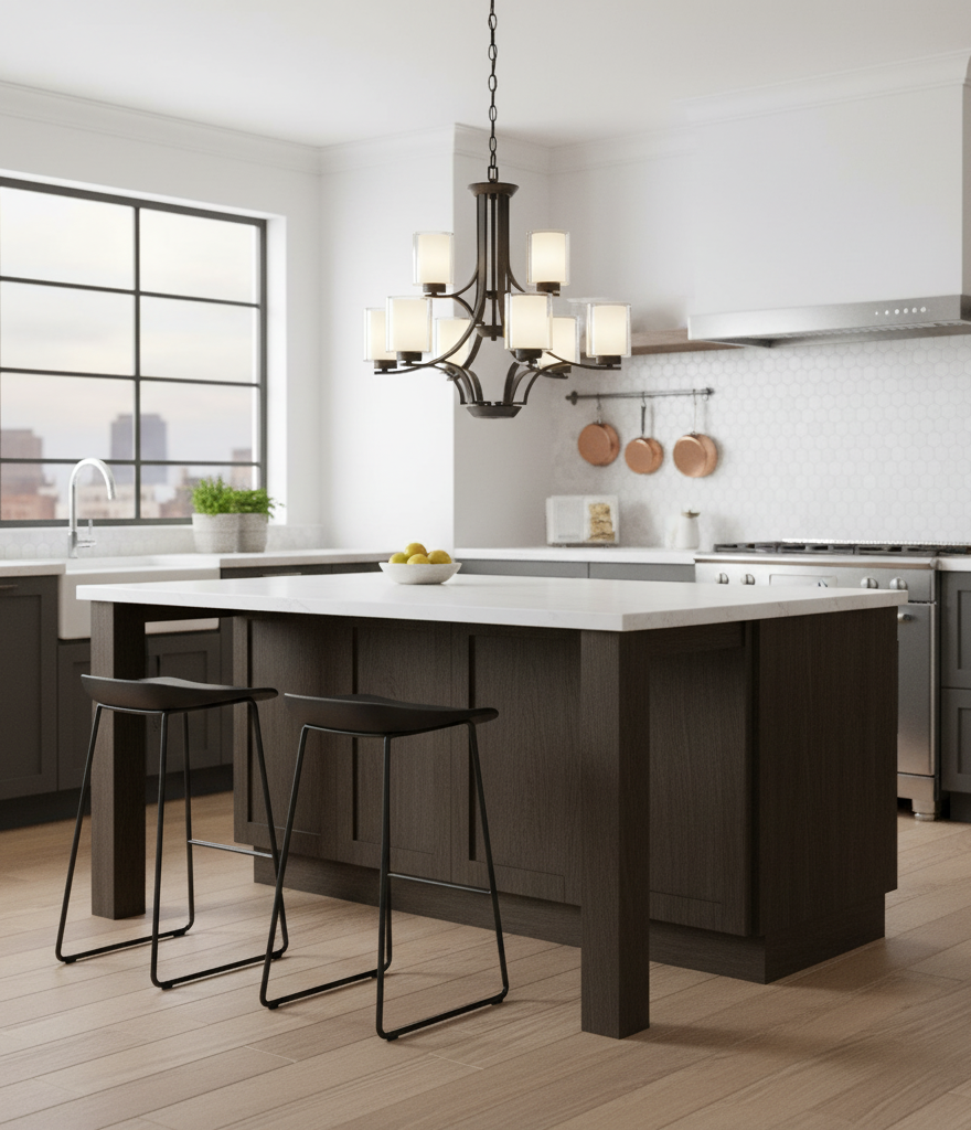 Sonora 9 Light Chandelier - Matte Black Clear &amp; White Glass