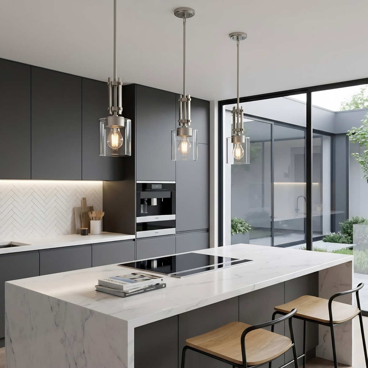 Paris 1 Light Pendant Light - Brushed Nickel with Clear Glass