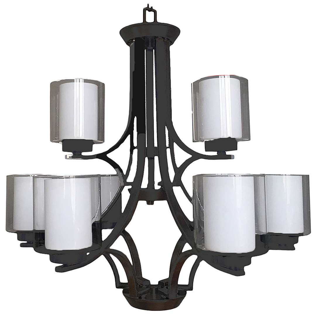 black chandelier 9 light with white and clear glass