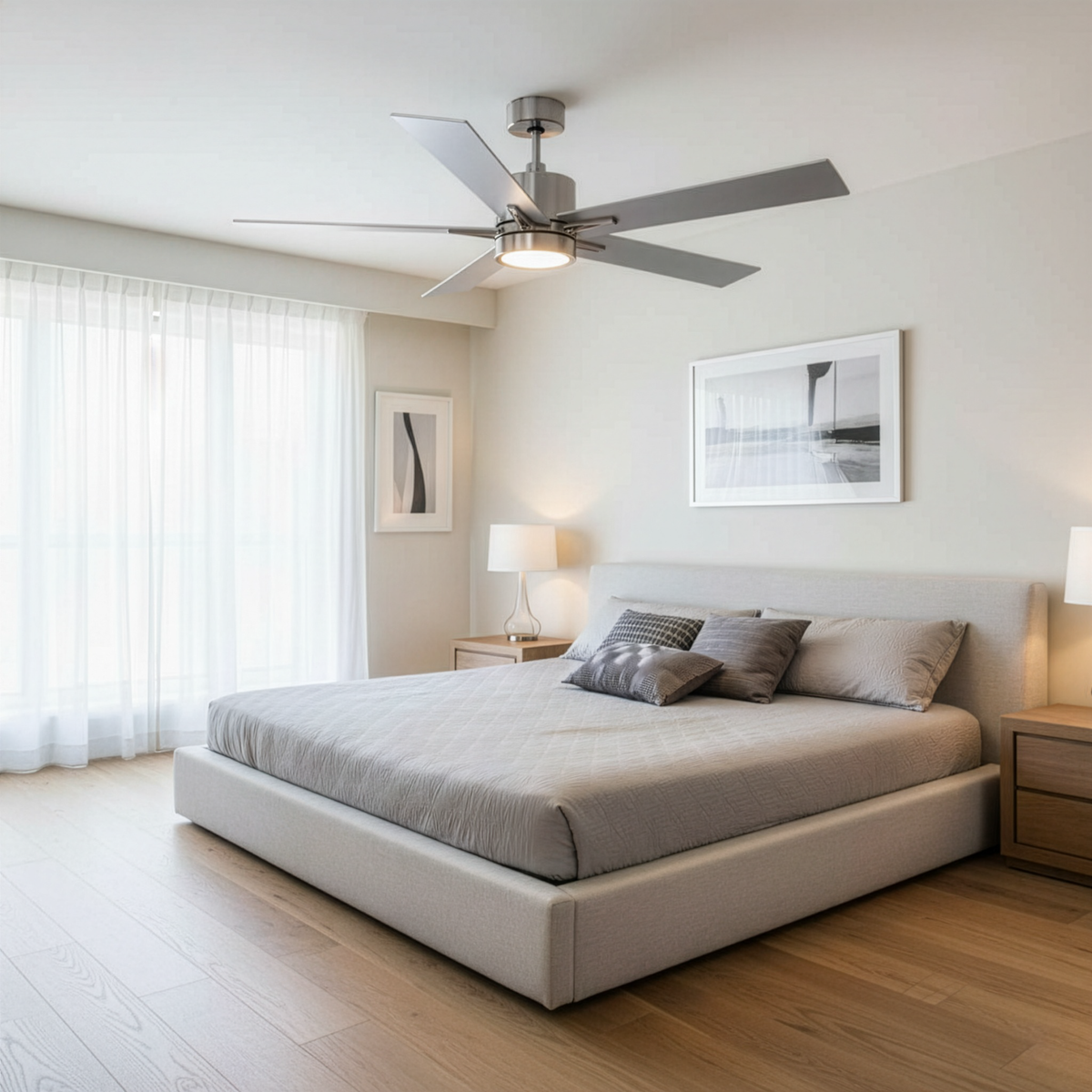 5-Blade 52" NK Modern Cylinder Fan Silver Walnut Blades WC-6-WH