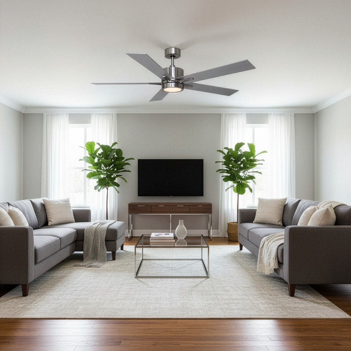 5-Blade 52" NK Modern Cylinder Fan Silver Walnut Blades WC-6-WH