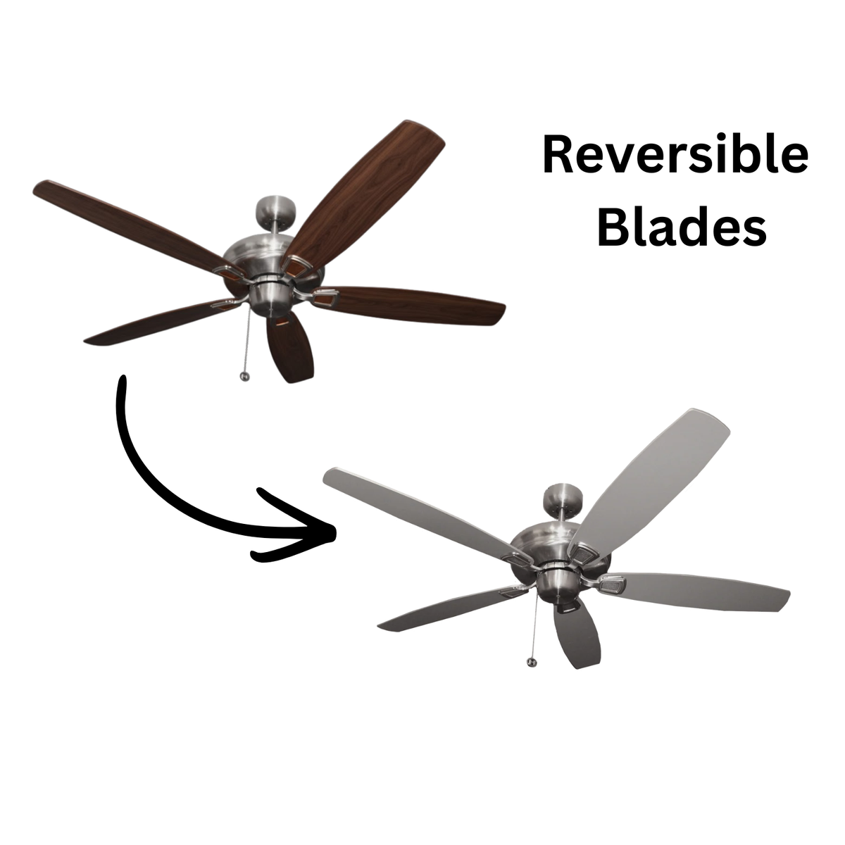 Phantom 56 inch Brushed Nickel Ceiling Fan without Lights - Silver/Walnut Blades