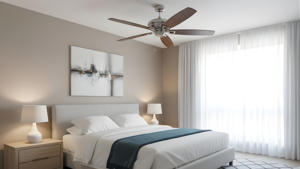 Phantom 56 inch Brushed Nickel Ceiling Fan without Lights - Silver/Walnut Blades