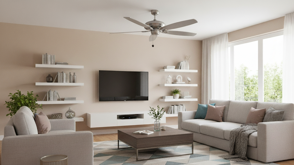 Phantom 56 inch Brushed Nickel Ceiling Fan without Lights - Silver/Walnut Blades