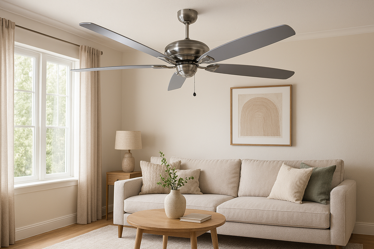 Phantom 56 inch Brushed Nickel Ceiling Fan without Lights - Silver/Walnut Blades