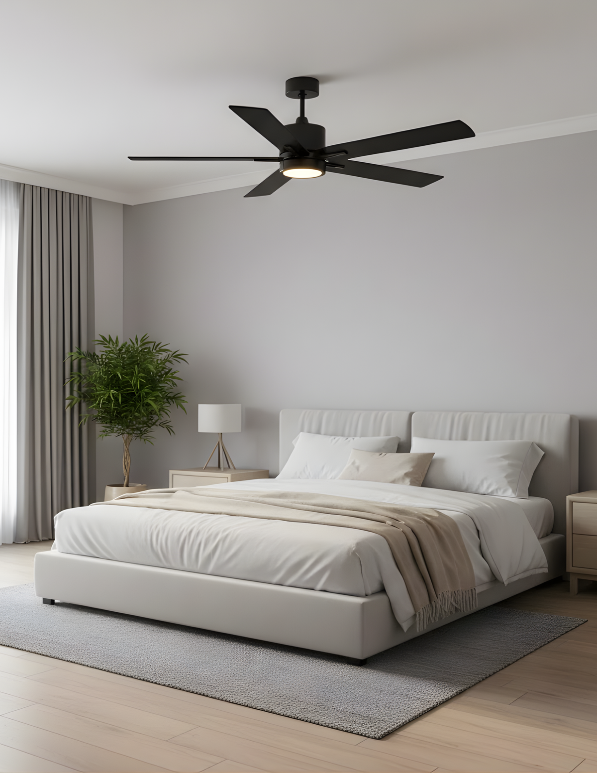 5-Blade 52" MB Modern Cylinder Fan Matte Black Walnut Blades WC-6-WH