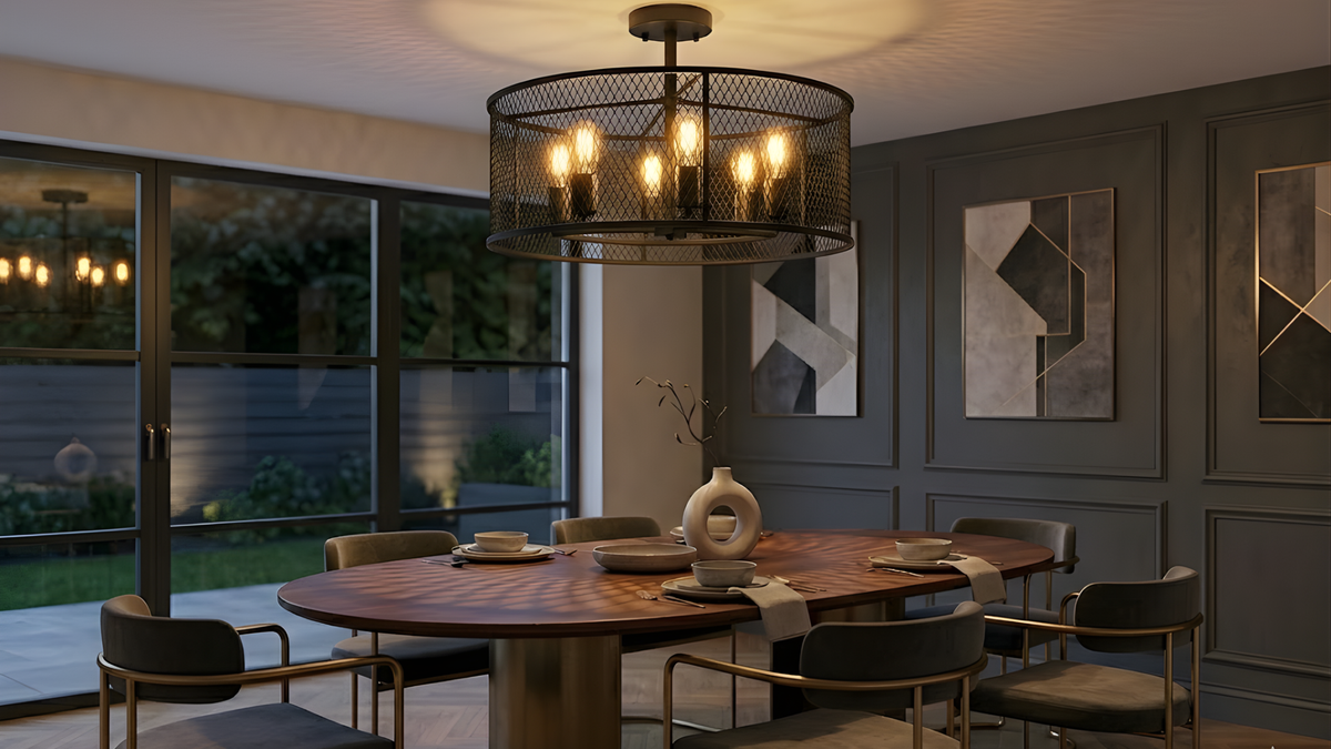 Rimini 6-Light Steel Mesh Shade Semi Flush Mount - MB