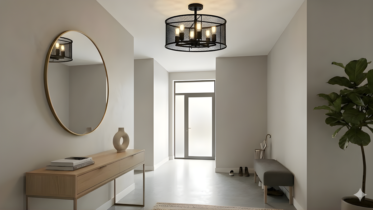 Rimini 6-Light Steel Mesh Shade Semi Flush Mount - MB