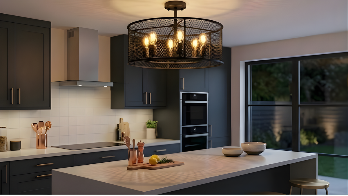 Rimini 6-Light Steel Mesh Shade Semi Flush Mount - MB