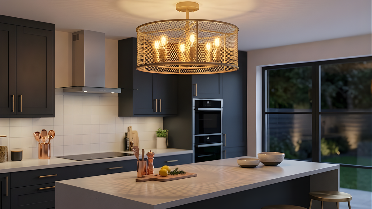 Rimini 6-Light Steel Mesh Shade Semi Flush Mount - MB