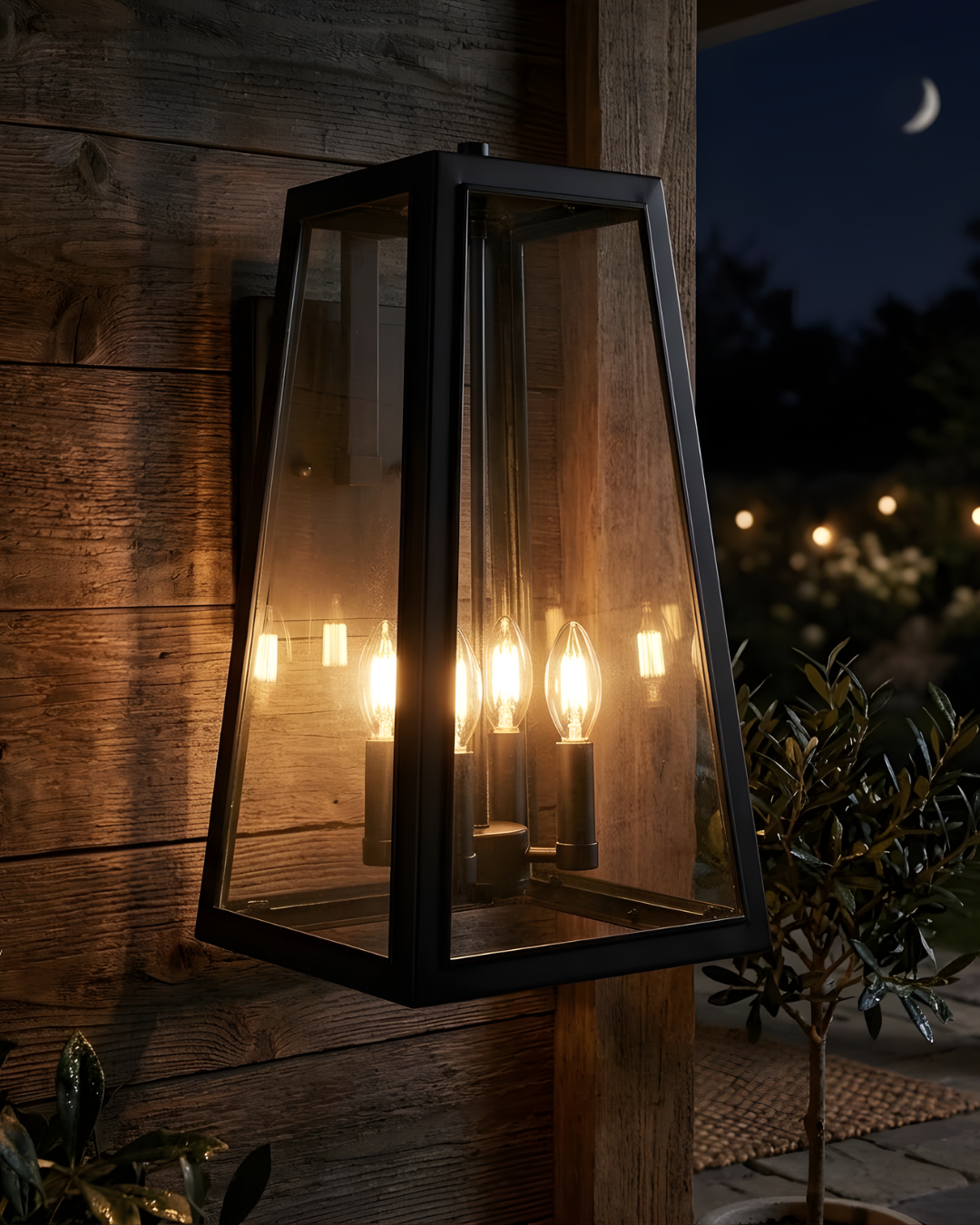 Herbert Large 4-Light Clear Glass Trapezoid Wall Sconce Lantern Coach Light – Matte Black