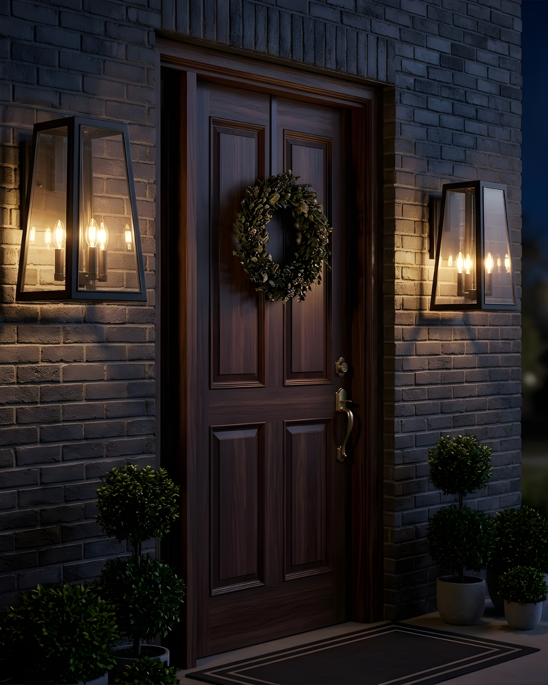 Herbert Large 4-Light Clear Glass Trapezoid Wall Sconce Lantern Coach Light – Matte Black