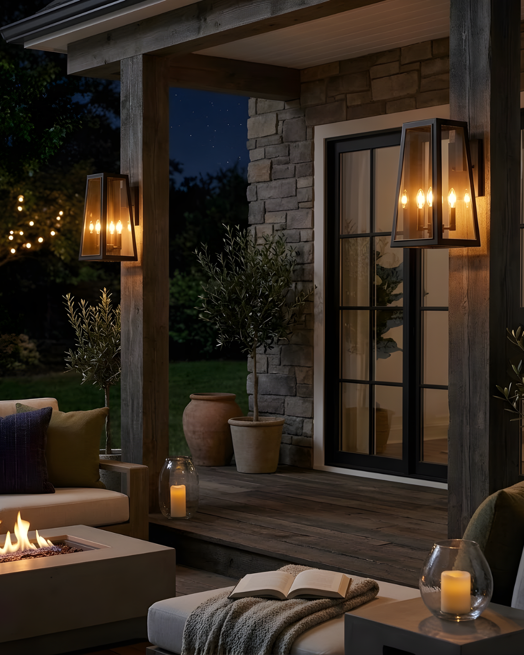 Herbert Large 4-Light Clear Glass Trapezoid Wall Sconce Lantern Coach Light – Matte Black