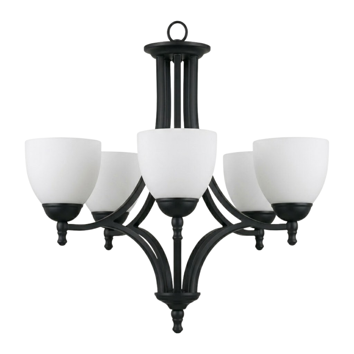 Fort Worth 5 Light Chandelier - Matte Black with White Glass