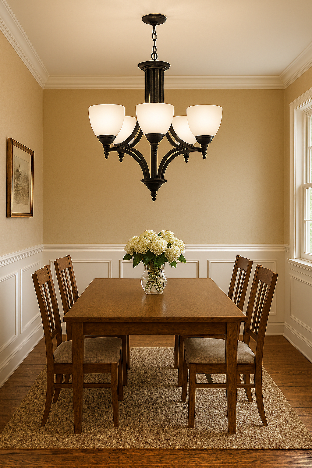 Fort Worth 5 Light Chandelier - Matte Black with White Glass
