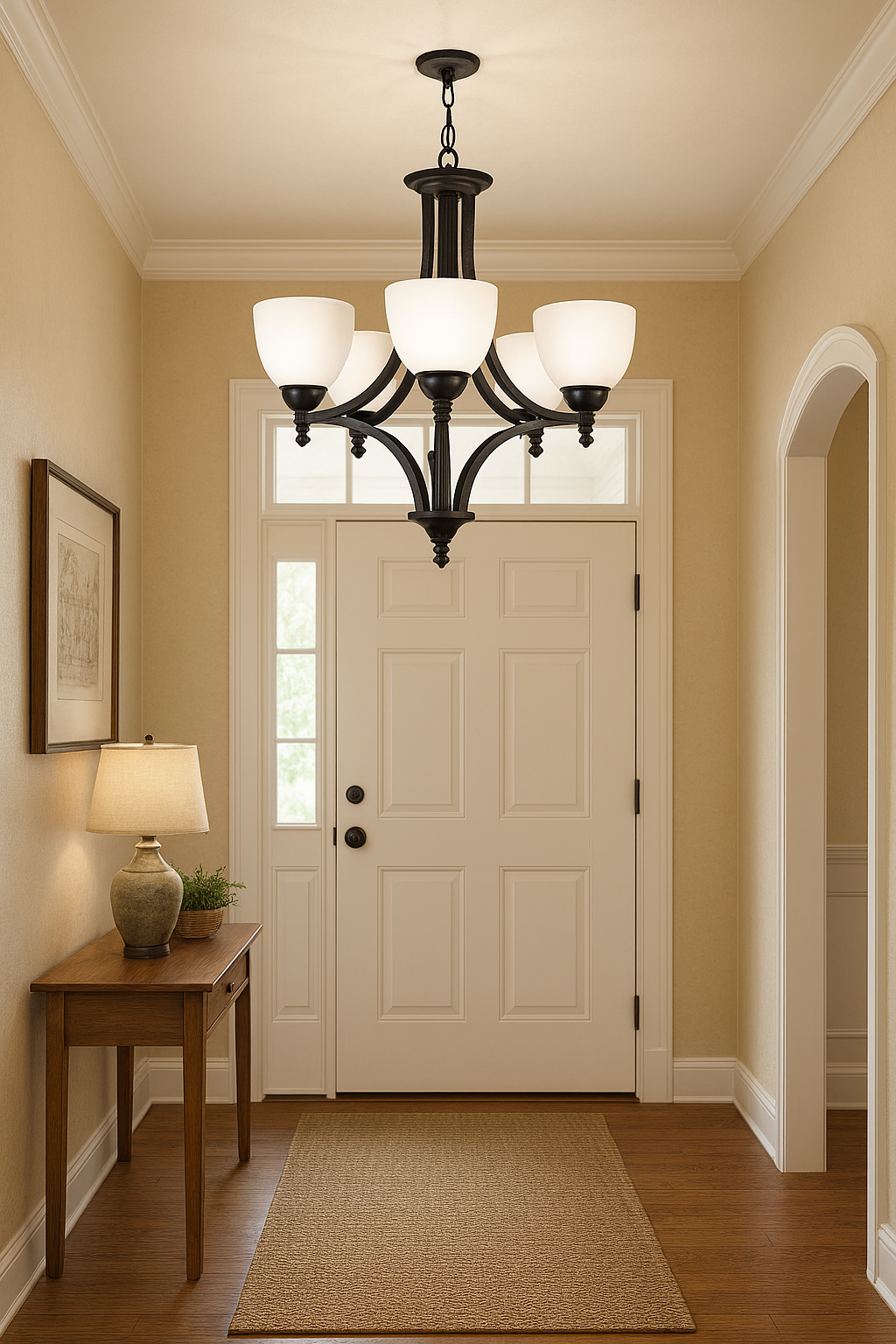 Fort Worth 5 Light Chandelier - Matte Black with White Glass