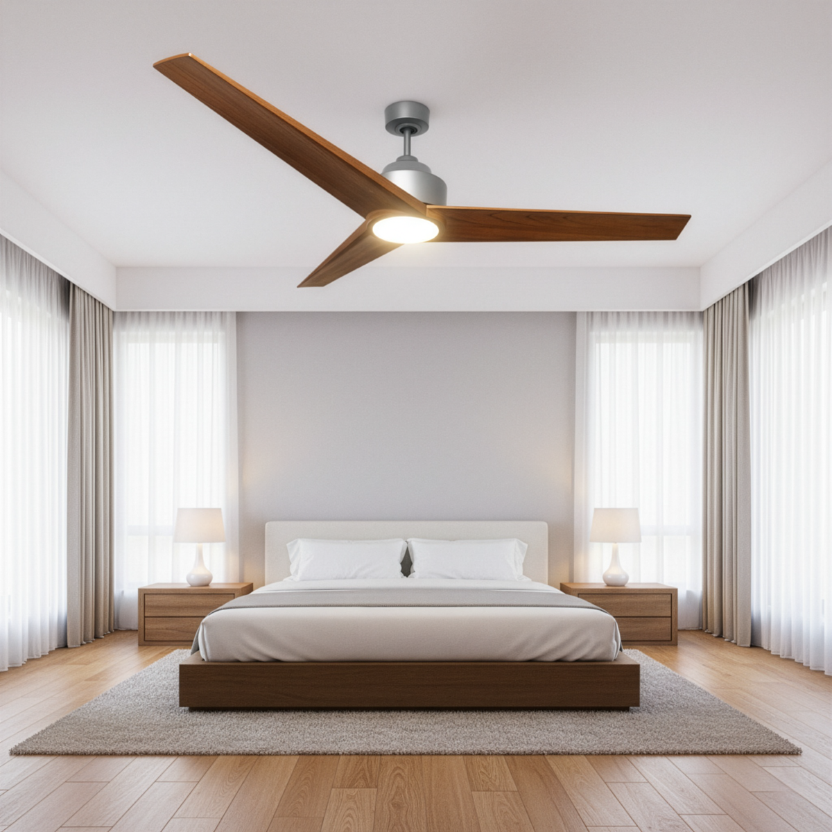 Monica 56 Inch Modern Wood Ceiling Fan with Light 3 Blades – Walnut or Light Maple & Brushed Nickel