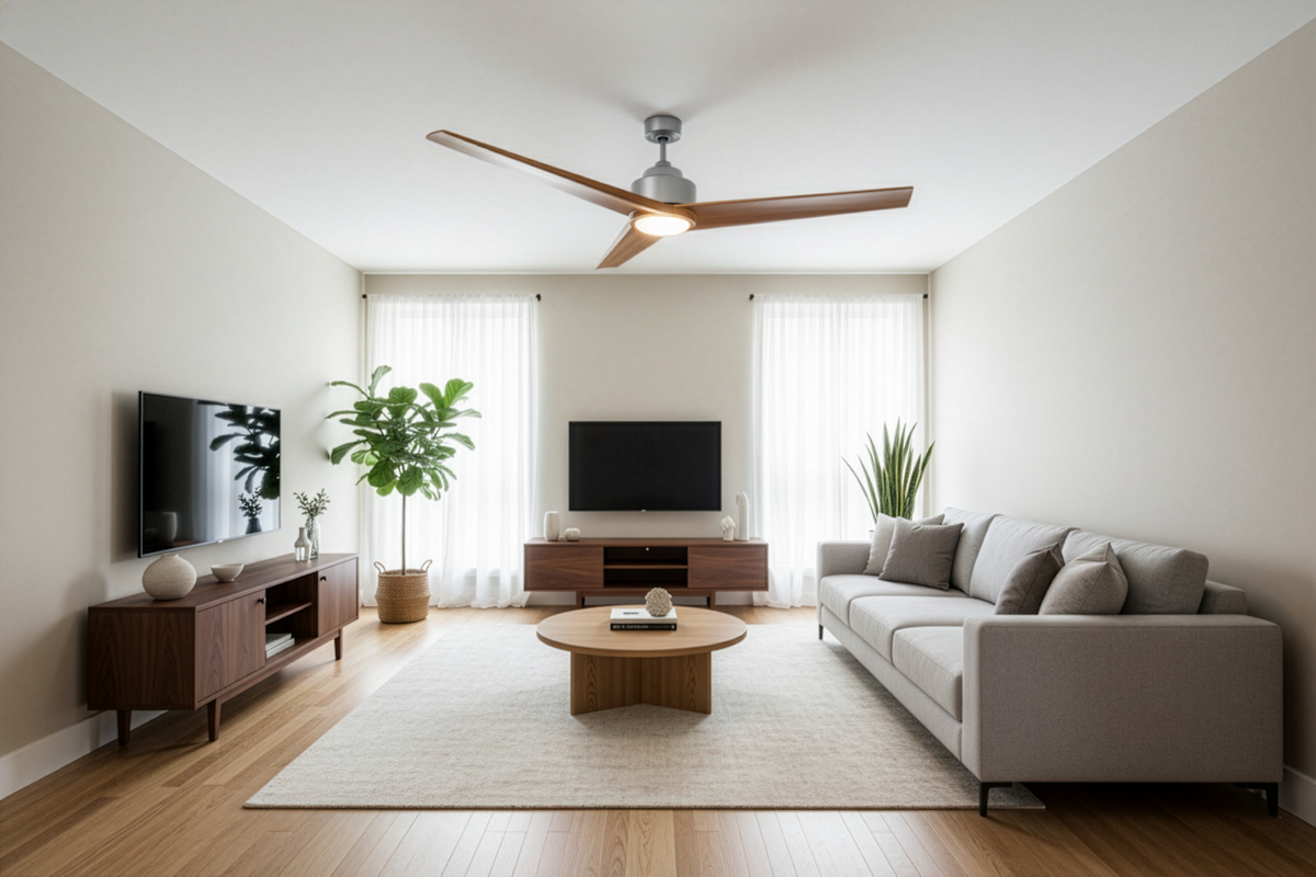 Monica 56 Inch Modern Wood Ceiling Fan with Light 3 Blades – Walnut or Light Maple & Brushed Nickel