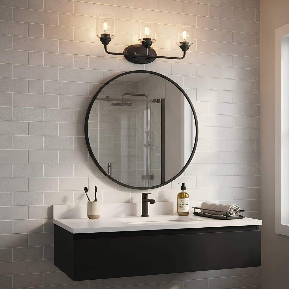 Acheron 3-Light Clear Glass Vanity - MB