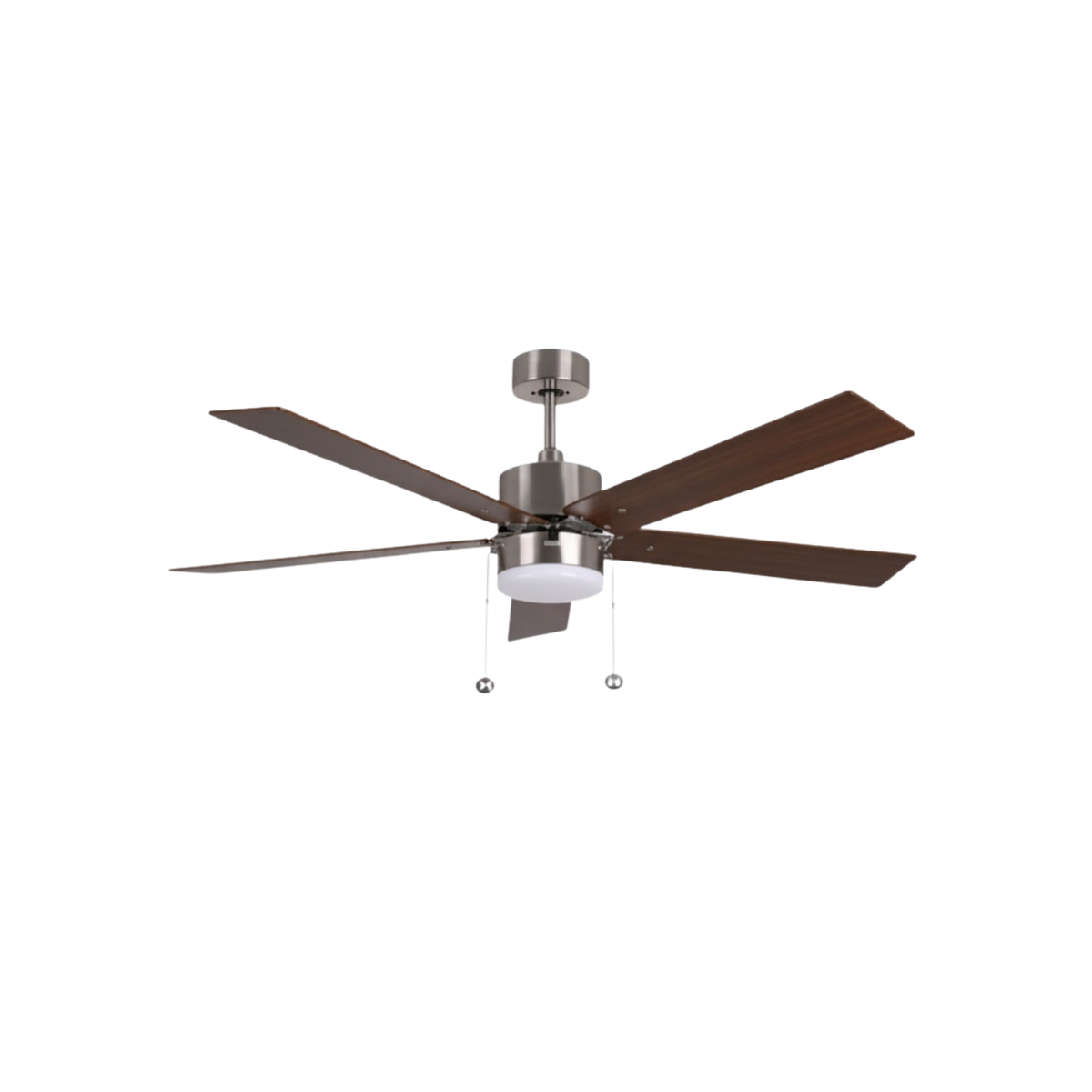 5-Blade 52" NK Modern ENERGY STAR Fan Silver/Walnut Blades Pull Chain 3K, 4K, 5K