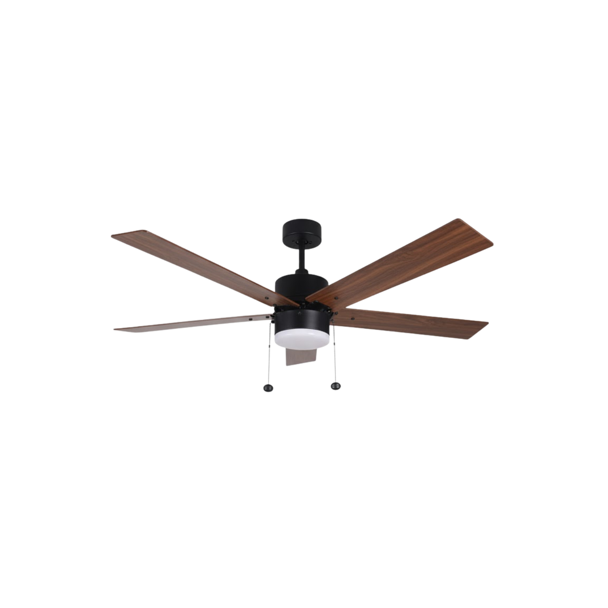 5-Blade 52" MB Modern ENERGY STAR Fan Matte Black/Walnut Blades Pull Chain 3K, 4K, 5K