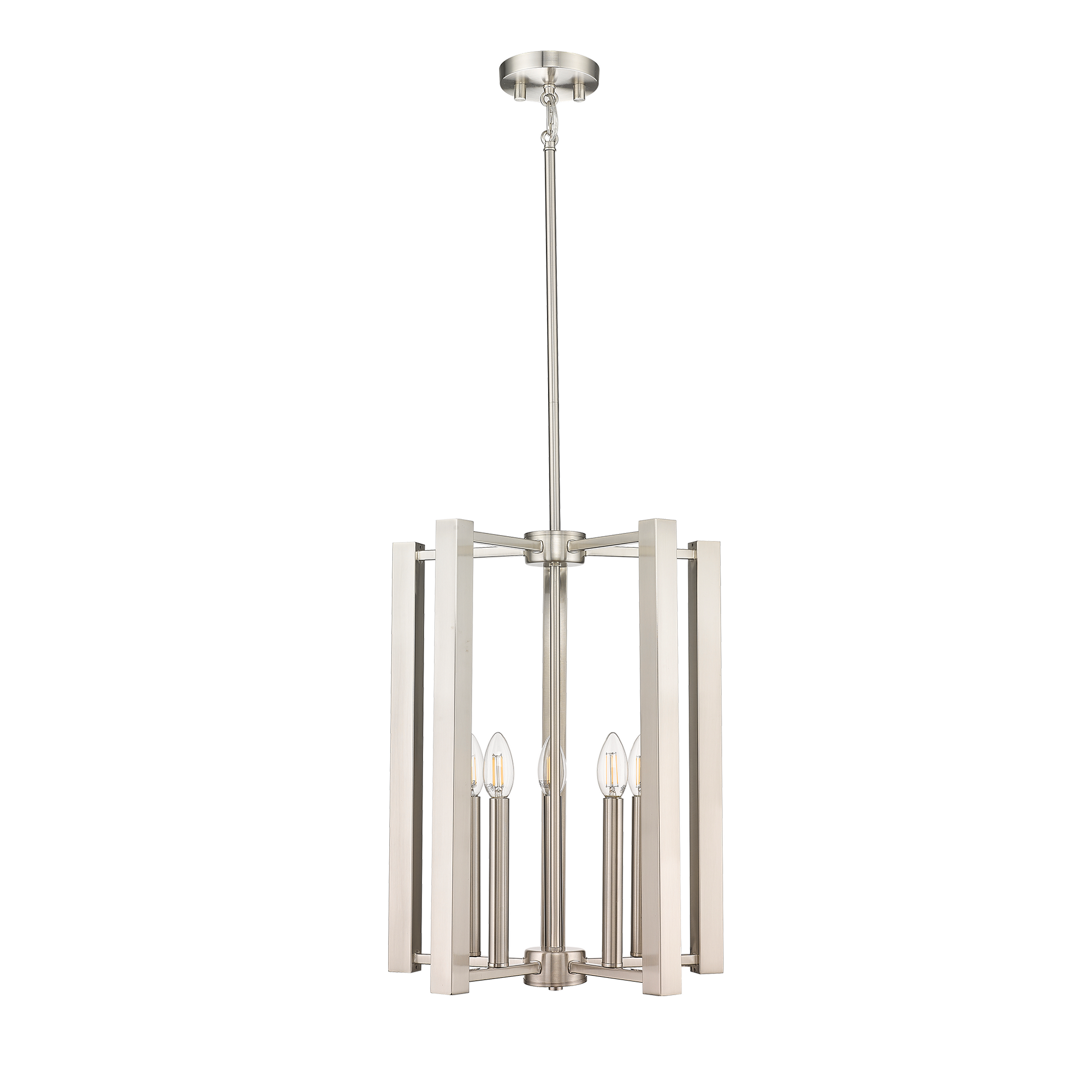 Brushed nickel taper candle pendant light 5 light